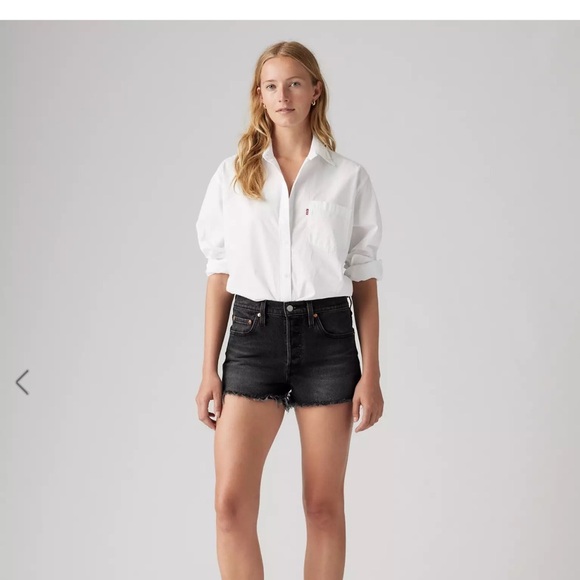 Levi's 501 Original Fit High-Waisted Black Jean Shorts Distressed - Picture 5 of 12